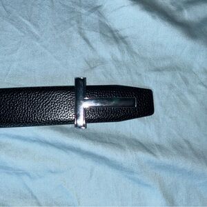 Tom Ford Black Leather Belt with Silver Buckle